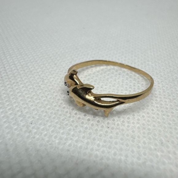 Vintage 10k Yellow Gold Dolphin Ring Size 8.75 Diamond Eyes Ocean Beach - Picture 6 of 12